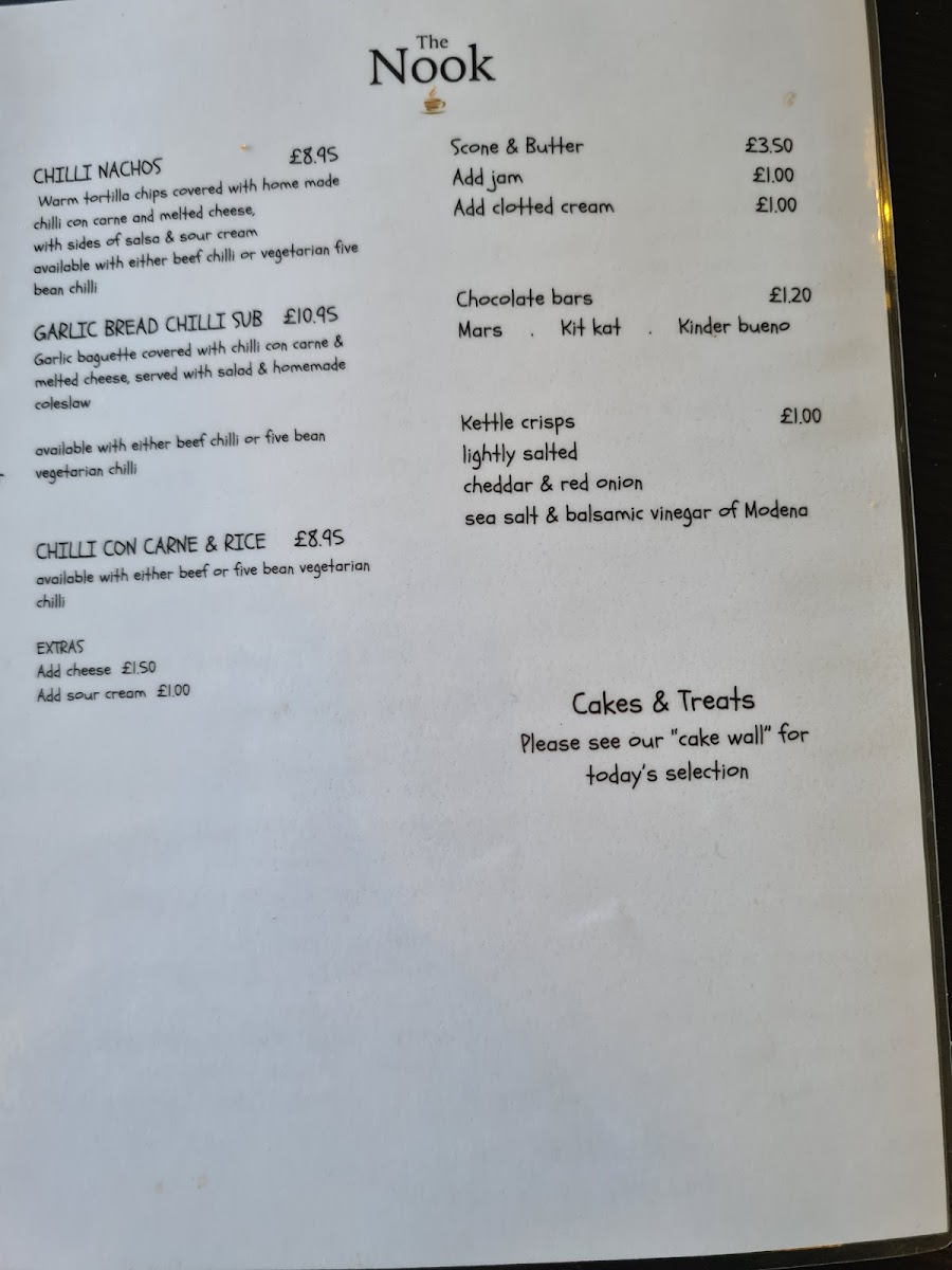 The Nook at Risby Barns menu board