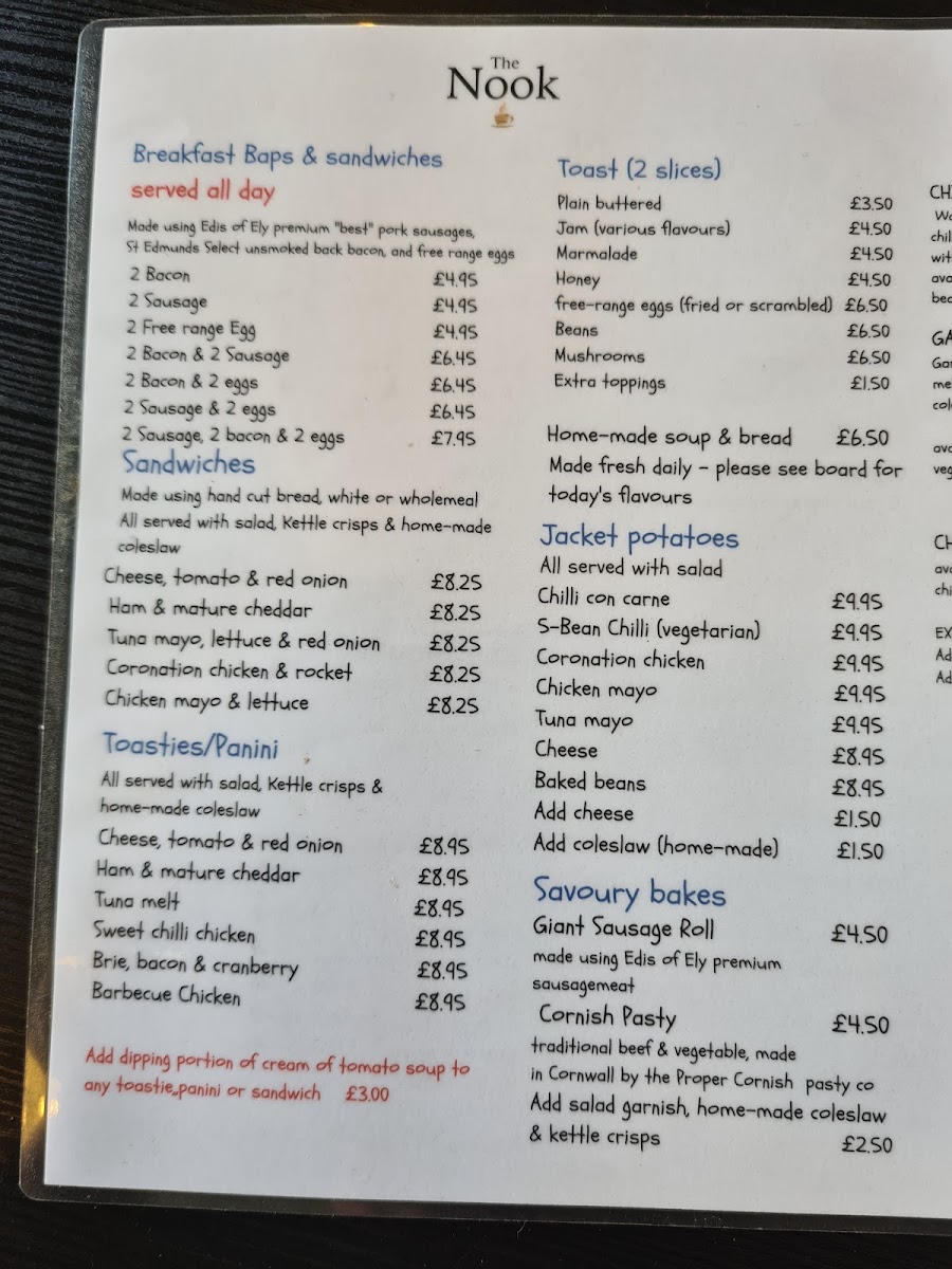 The Nook at Risby Barns menu board