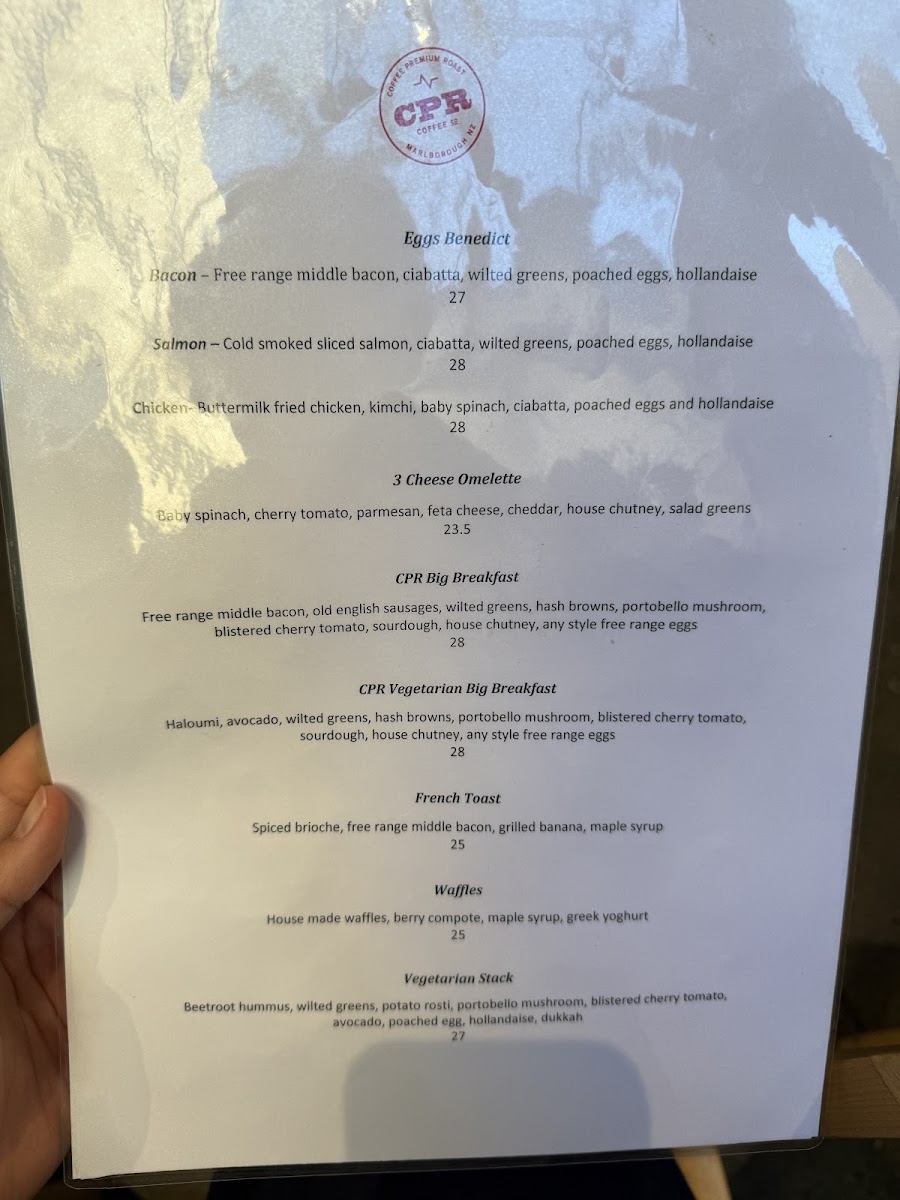 CPR Coffee Co menu board