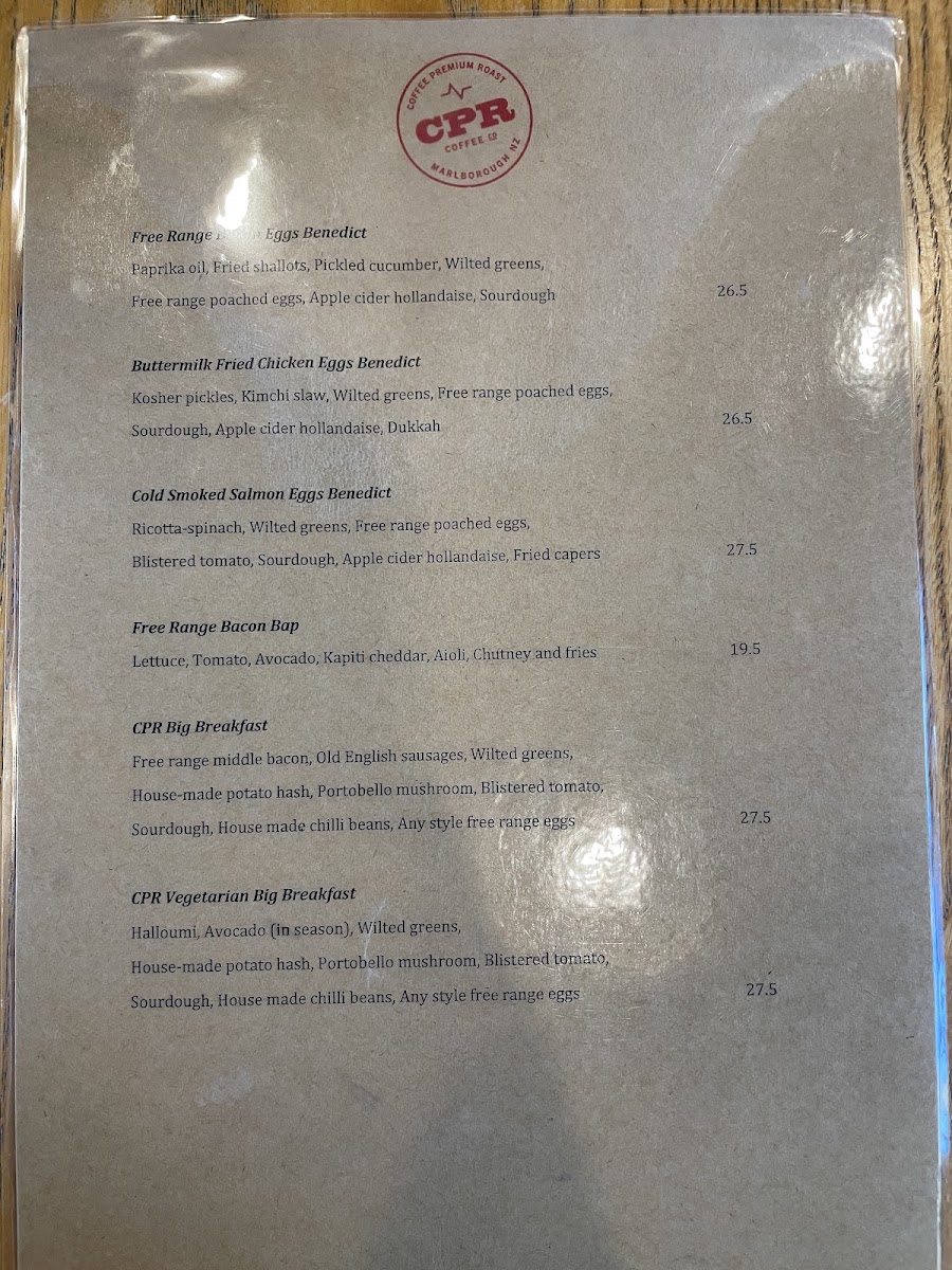CPR Coffee Co menu board
