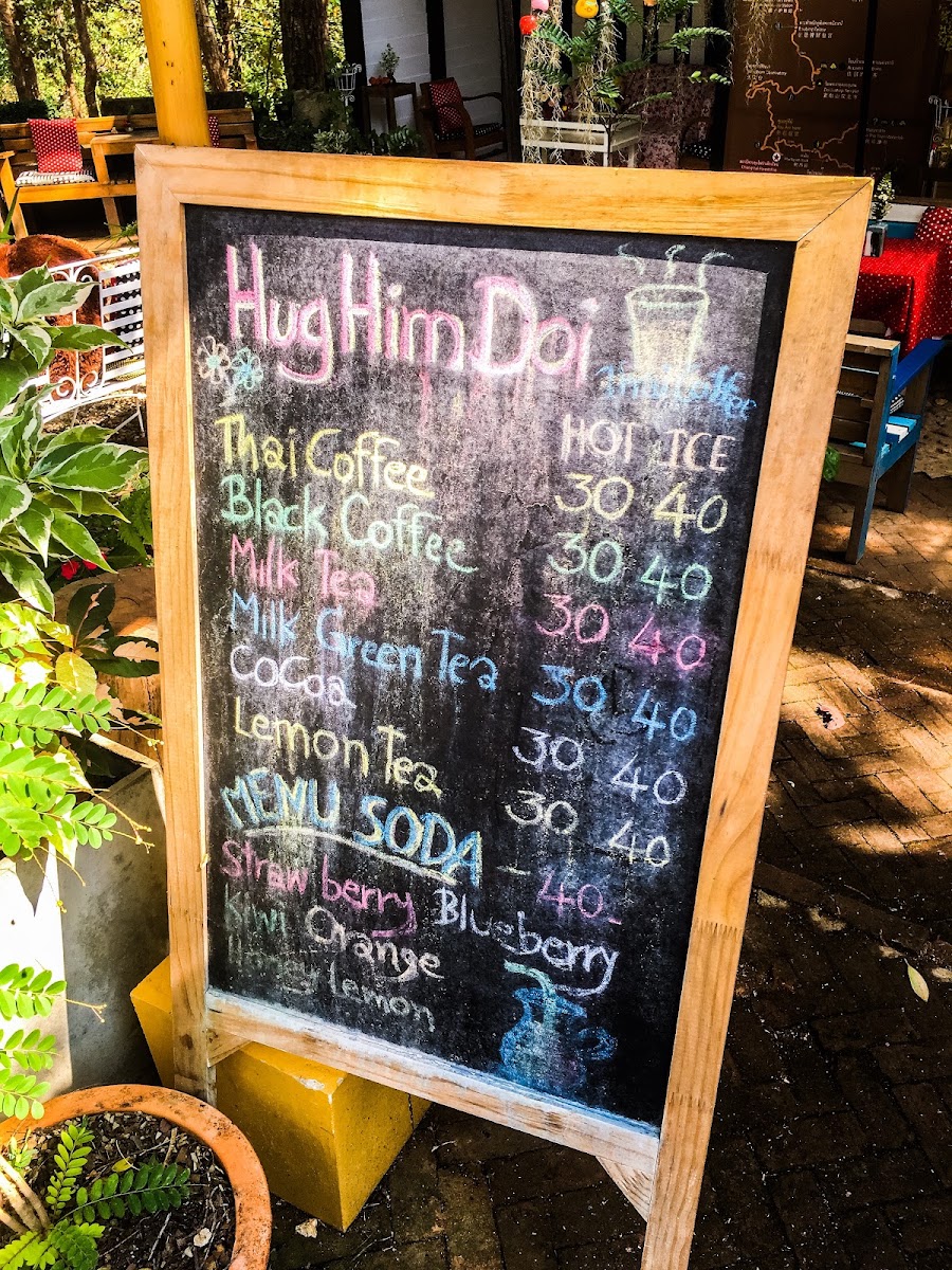Hug Him Doi Thai Coffee menu board