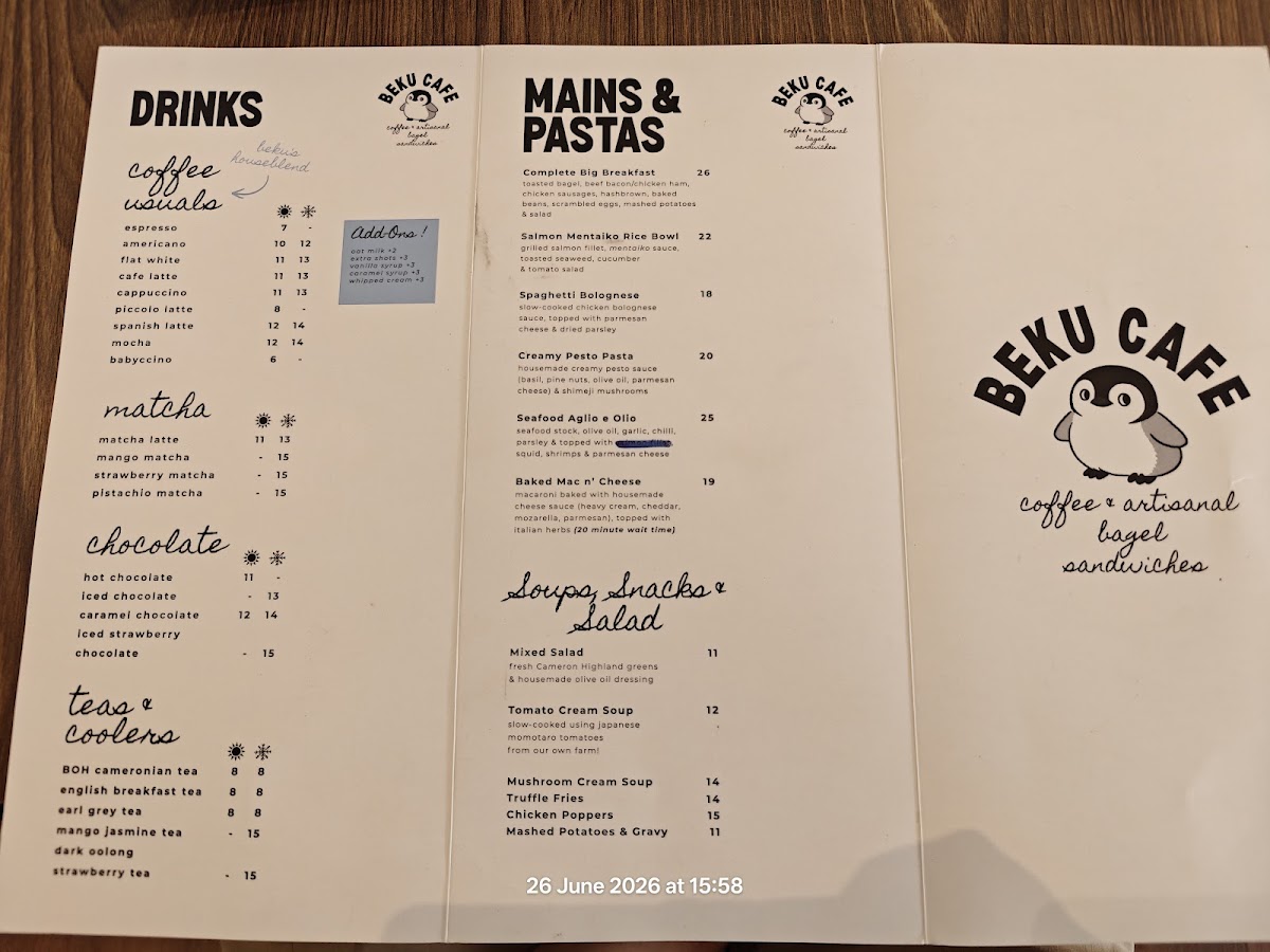 Beku Cafe menu board