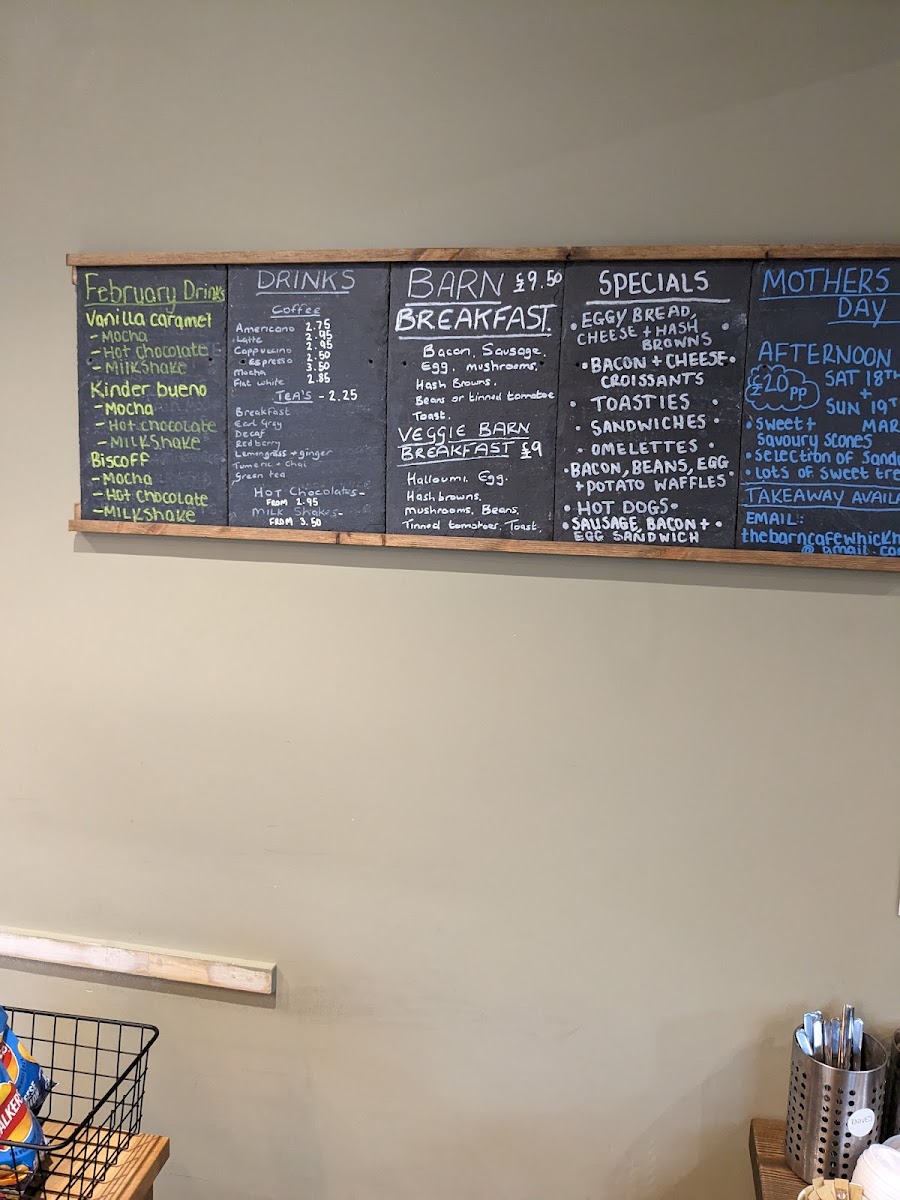 The Barn Cafe Whickham menu board