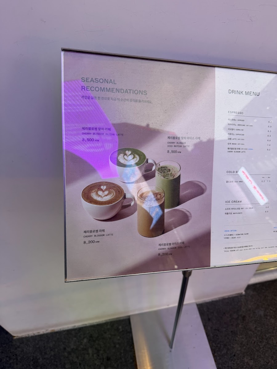 Blue Bottle Coffee Myeongdong Noon Square menu board
