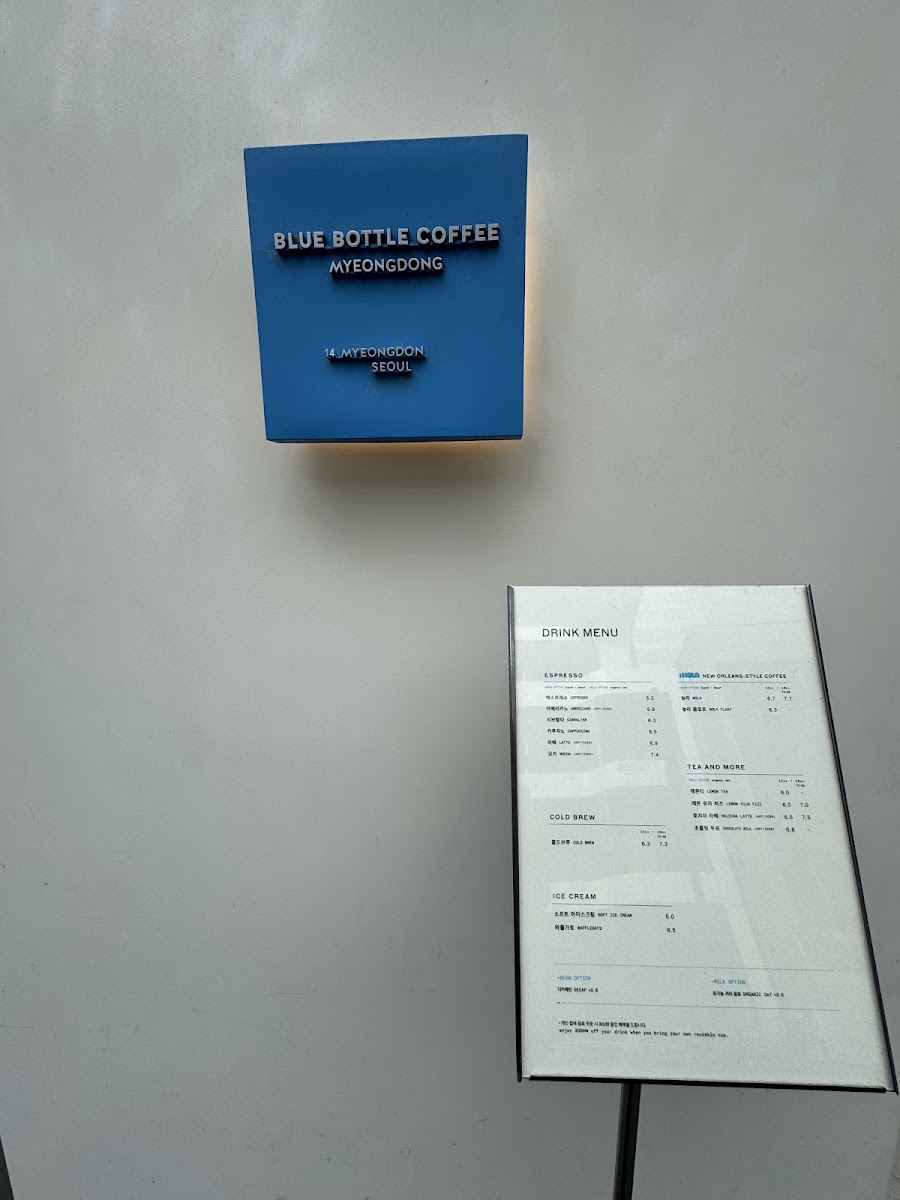 Blue Bottle Coffee Myeongdong Noon Square menu board