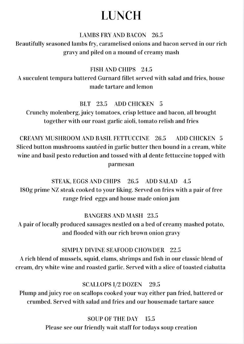 Simply Divine Cafe menu board