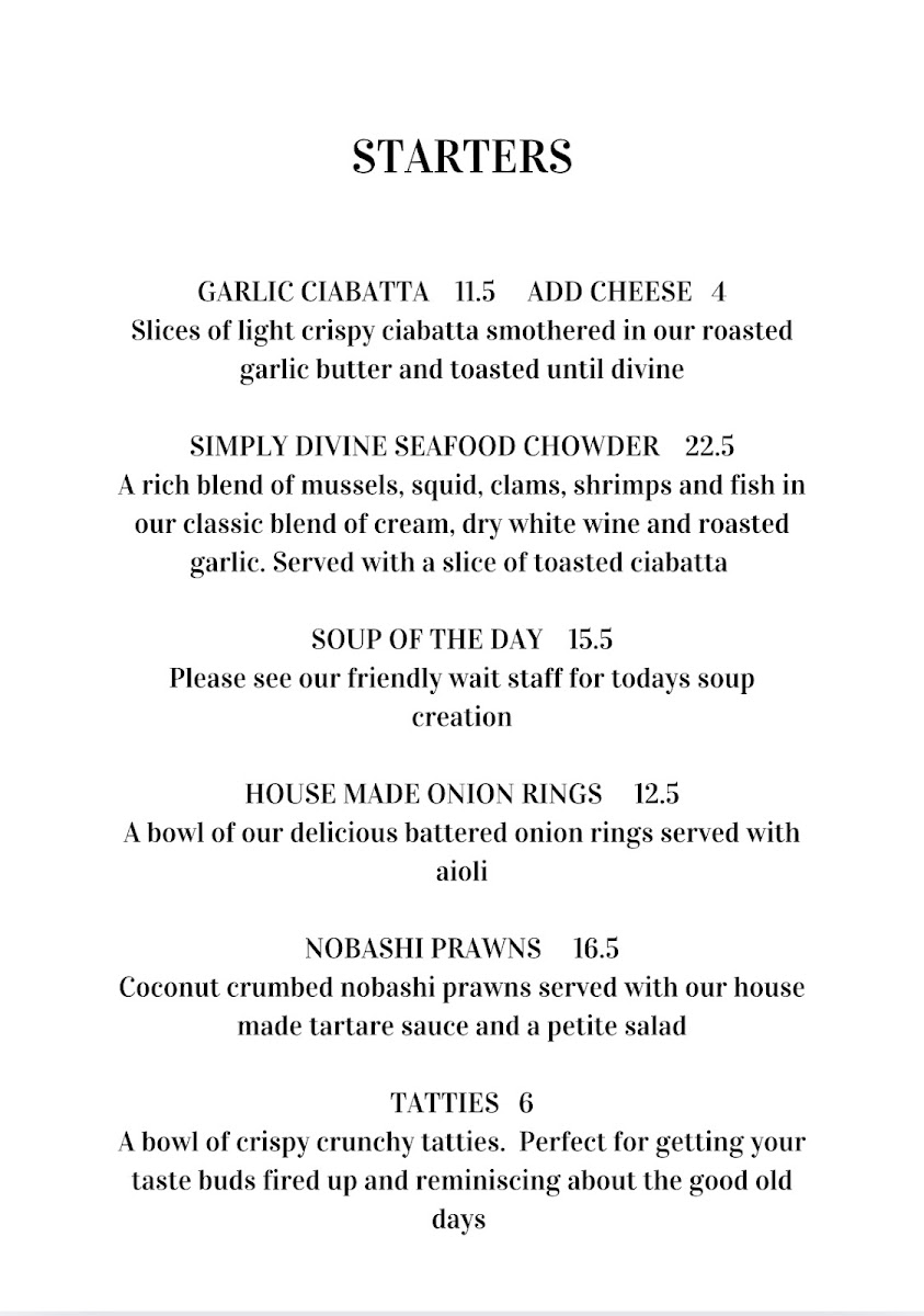 Simply Divine Cafe menu board