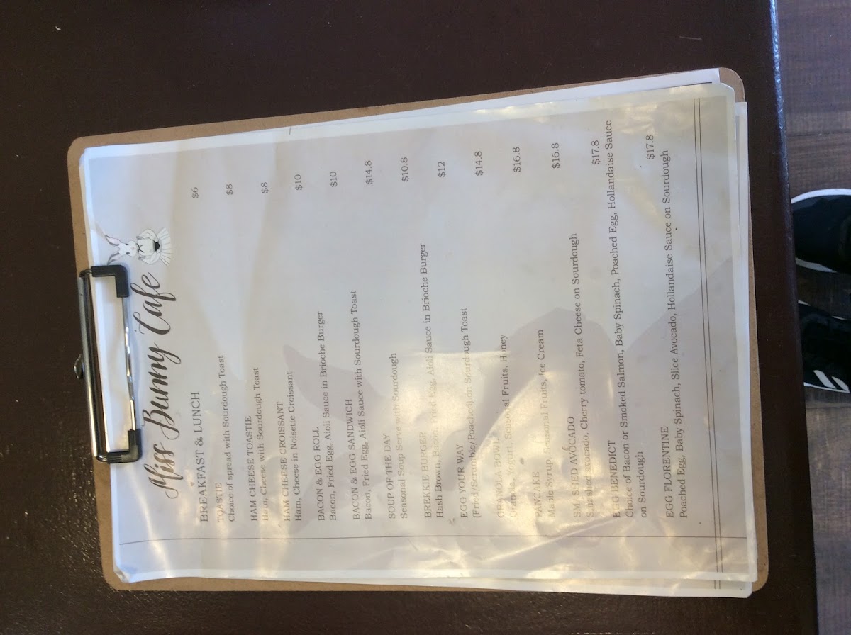 Miss Bunny Café menu board