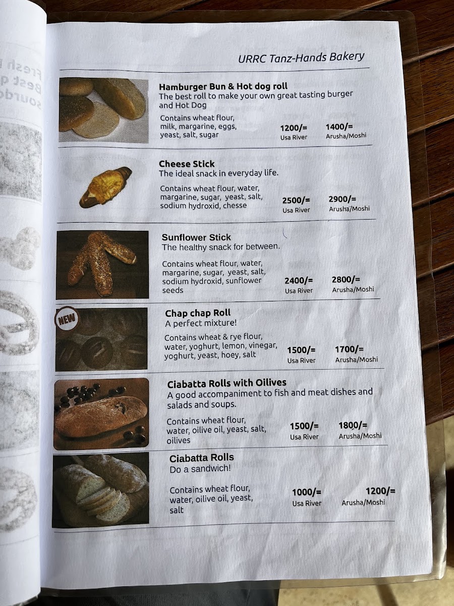 Tanz-Hand's Bakery menu board