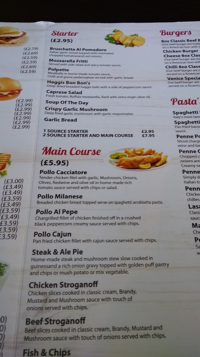 Caffe Venice menu board