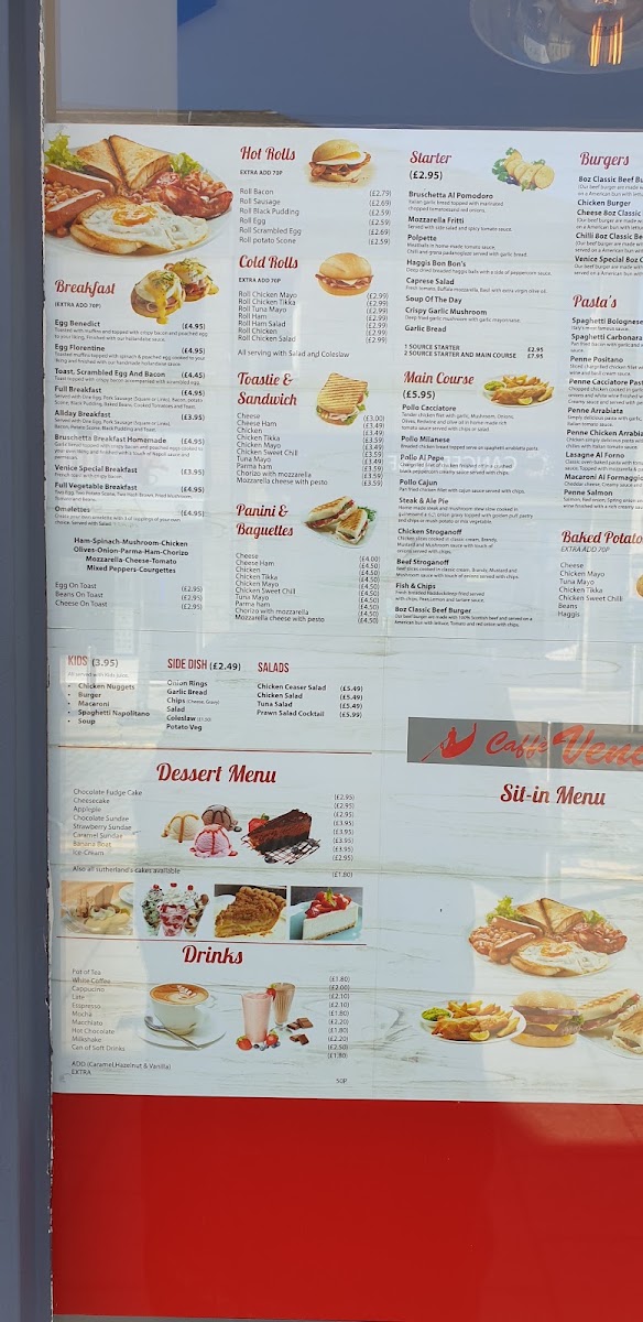 Caffe Venice menu board