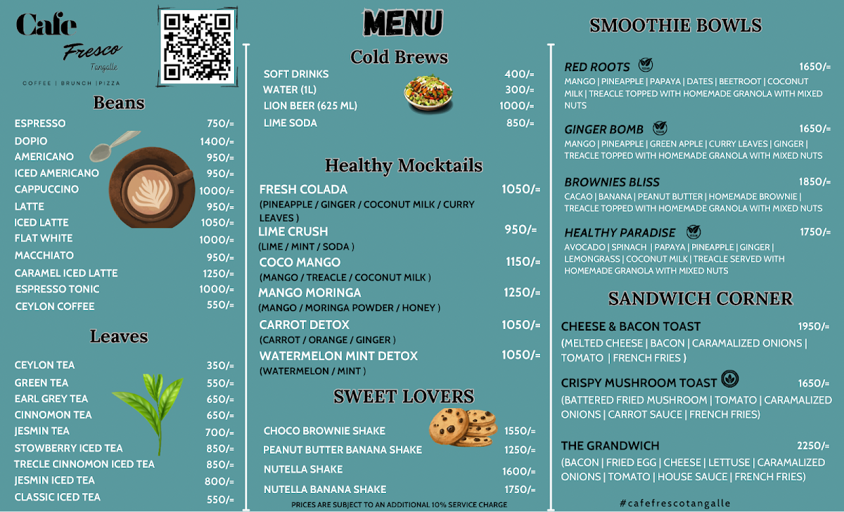 Cafe Fresco Tangalle menu board