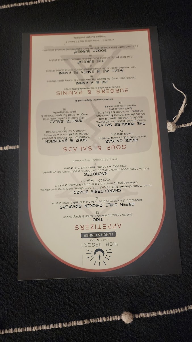 The Mystic Cafe & Bar menu board
