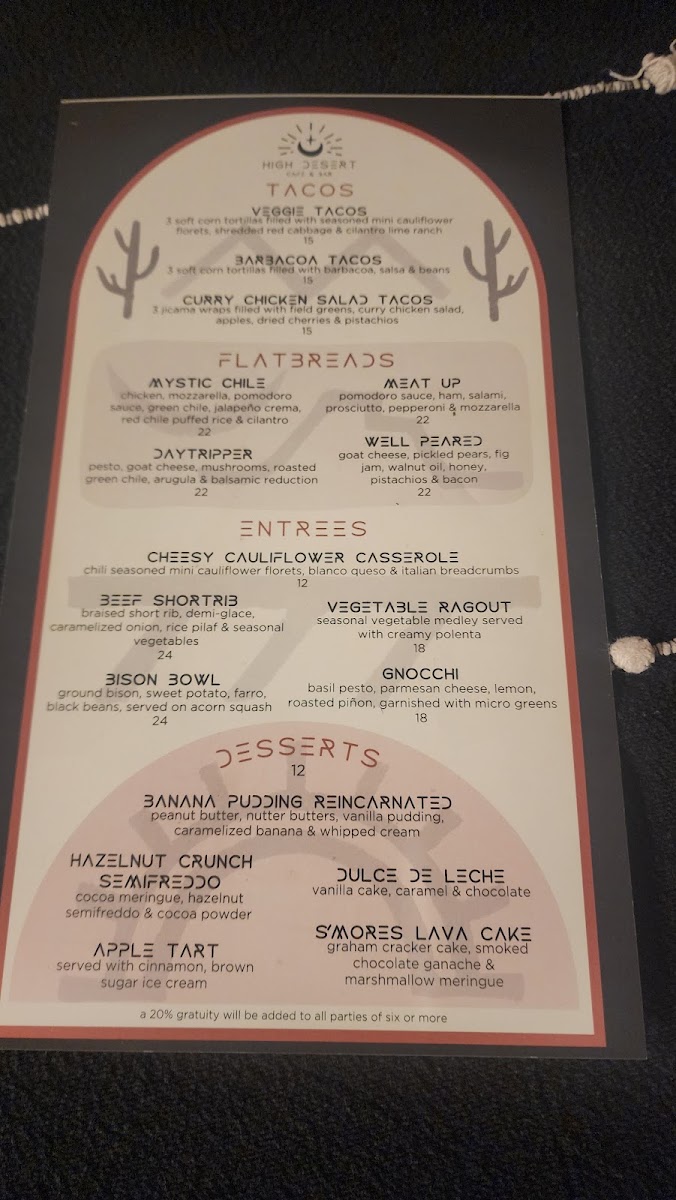 The Mystic Cafe & Bar menu board