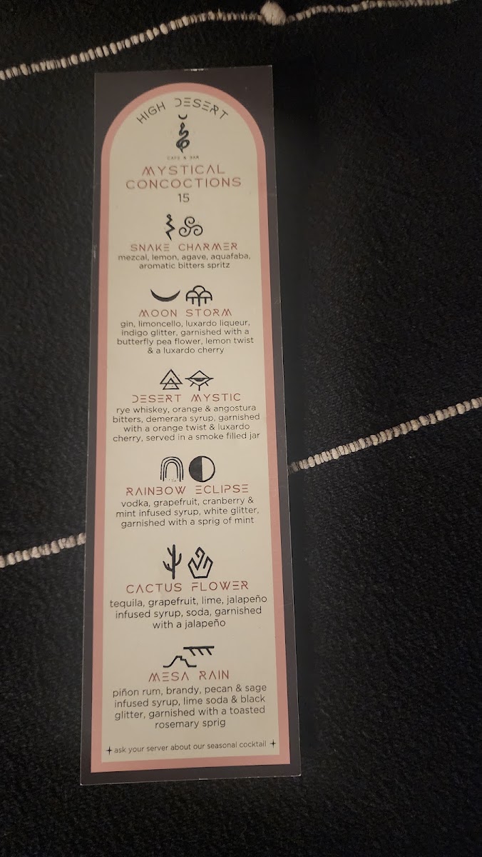 The Mystic Cafe & Bar menu board