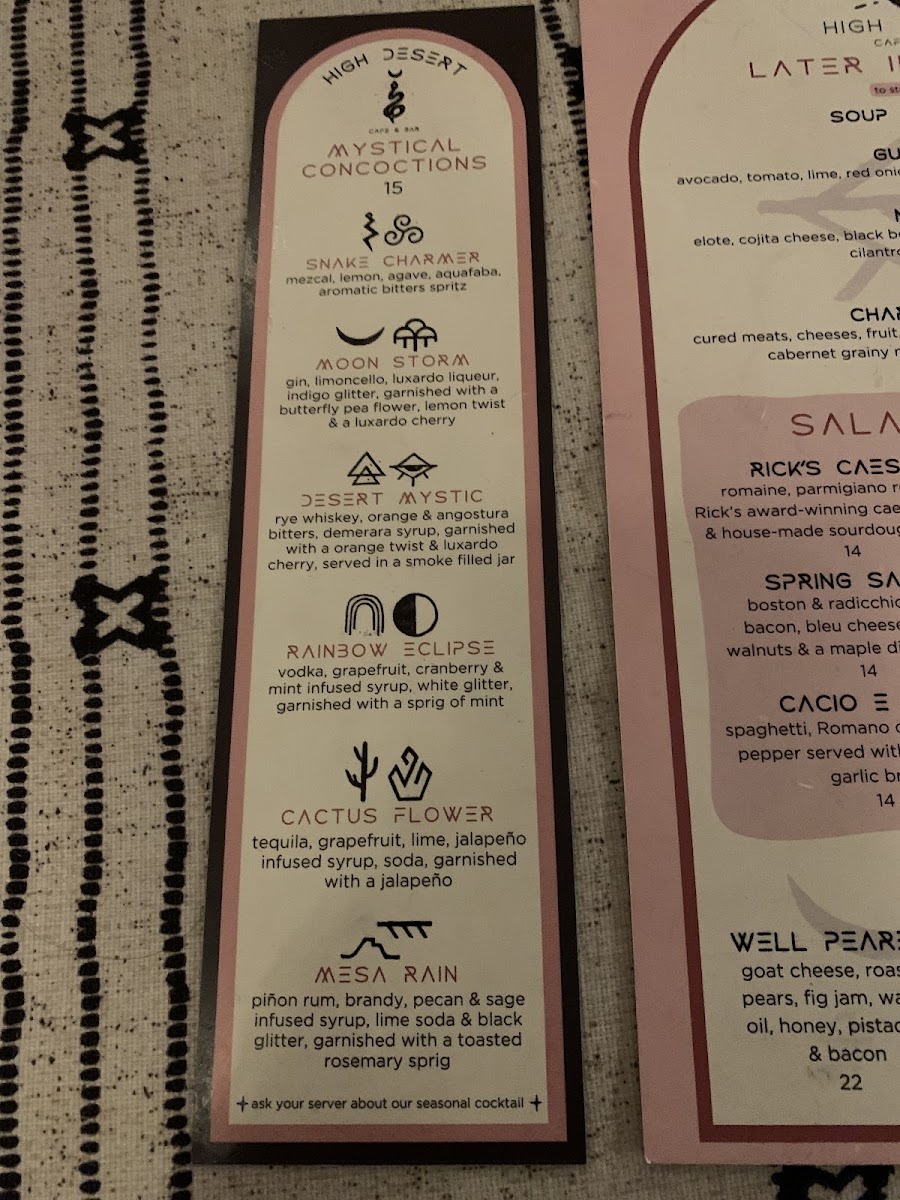 The Mystic Cafe & Bar menu board