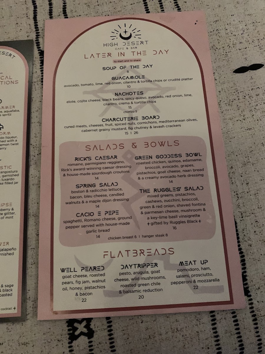 The Mystic Cafe & Bar menu board