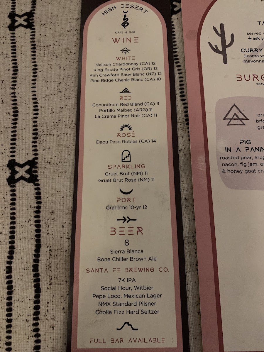 The Mystic Cafe & Bar menu board