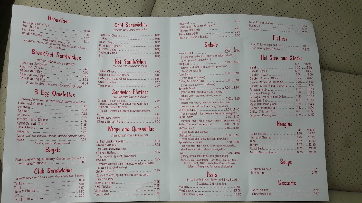 Cafe Di Roma menu board