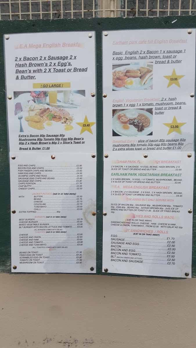 Earlham Park Cafe menu board