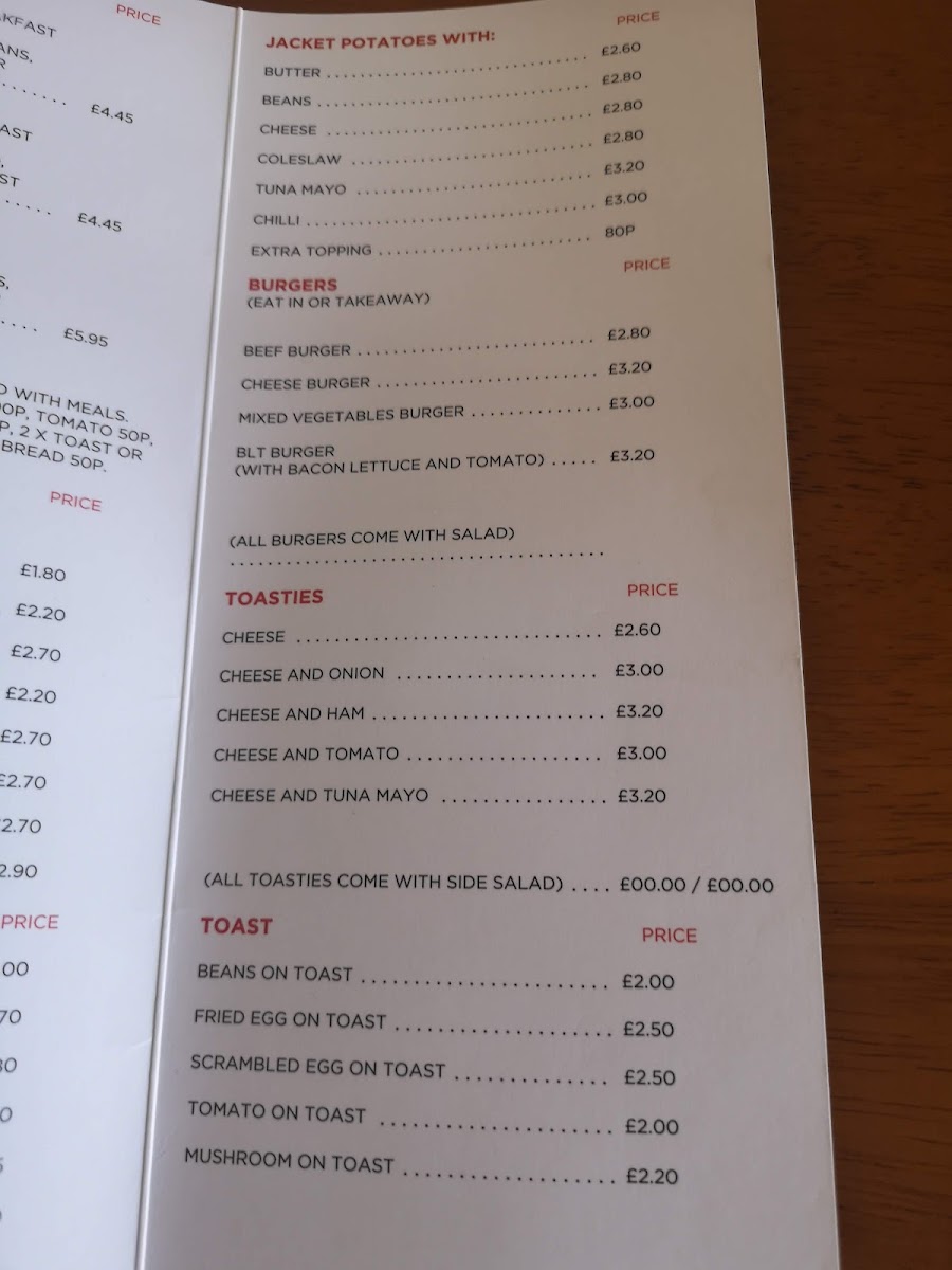 Earlham Park Cafe menu board
