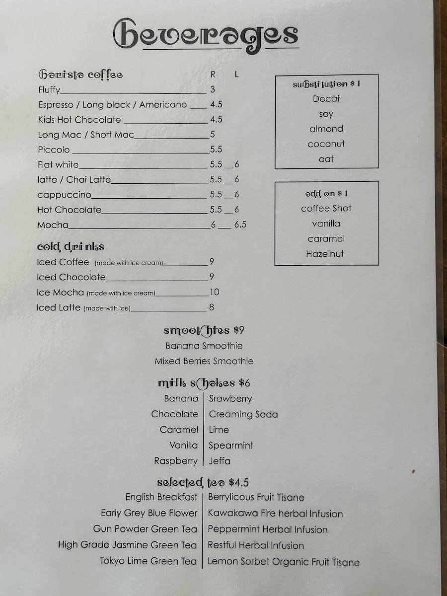 Karori Park Cafe menu board