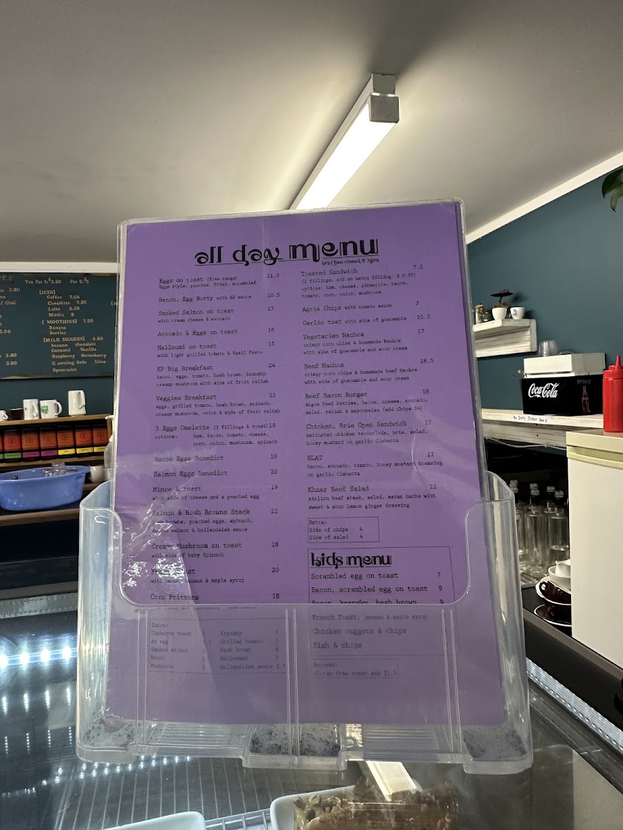 Karori Park Cafe menu board