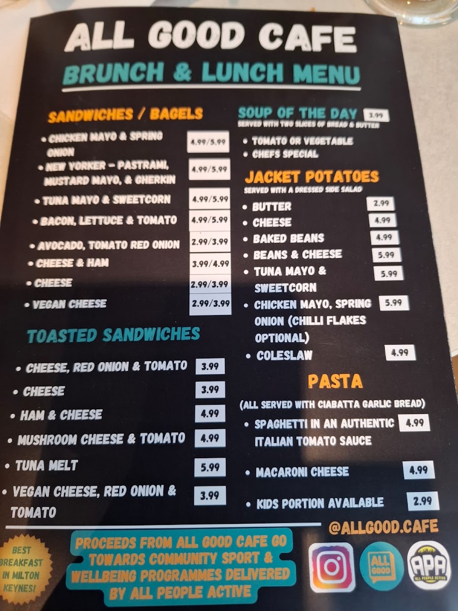All Good Cafe MK menu board