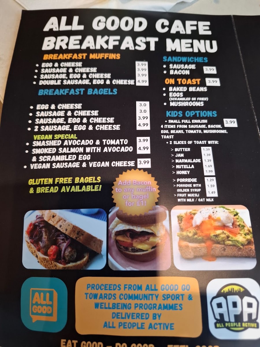 All Good Cafe MK menu board