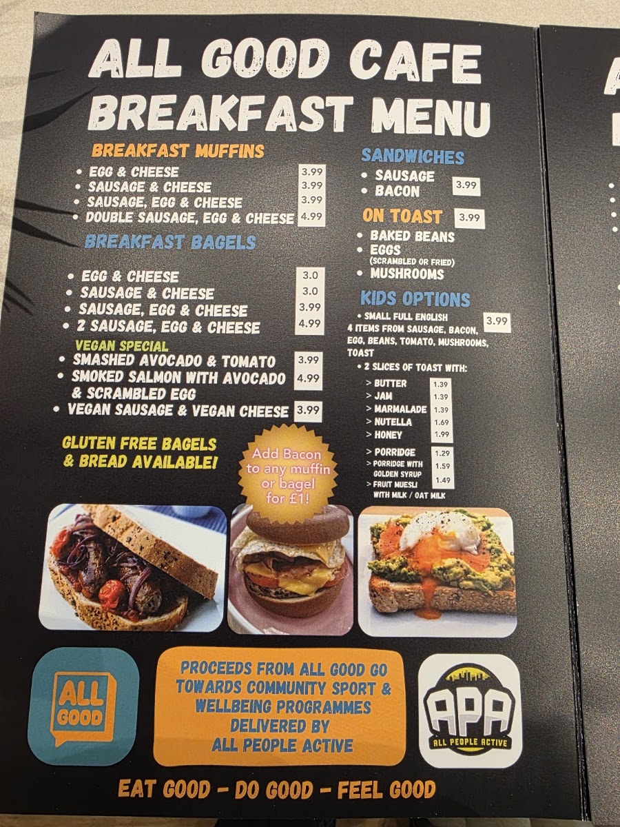 All Good Cafe MK menu board