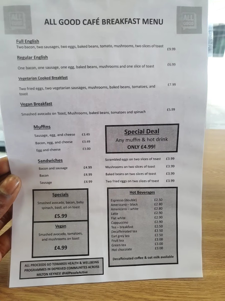 All Good Cafe MK menu board