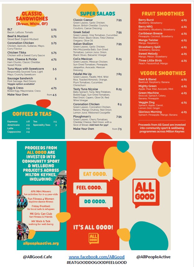 All Good Cafe MK menu board