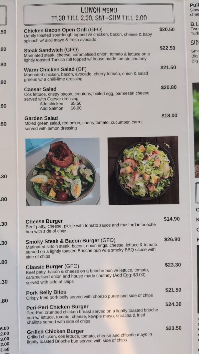Brooklane Cafe menu board