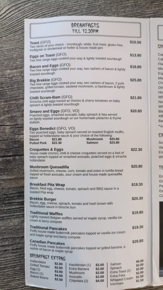 Brooklane Cafe menu board
