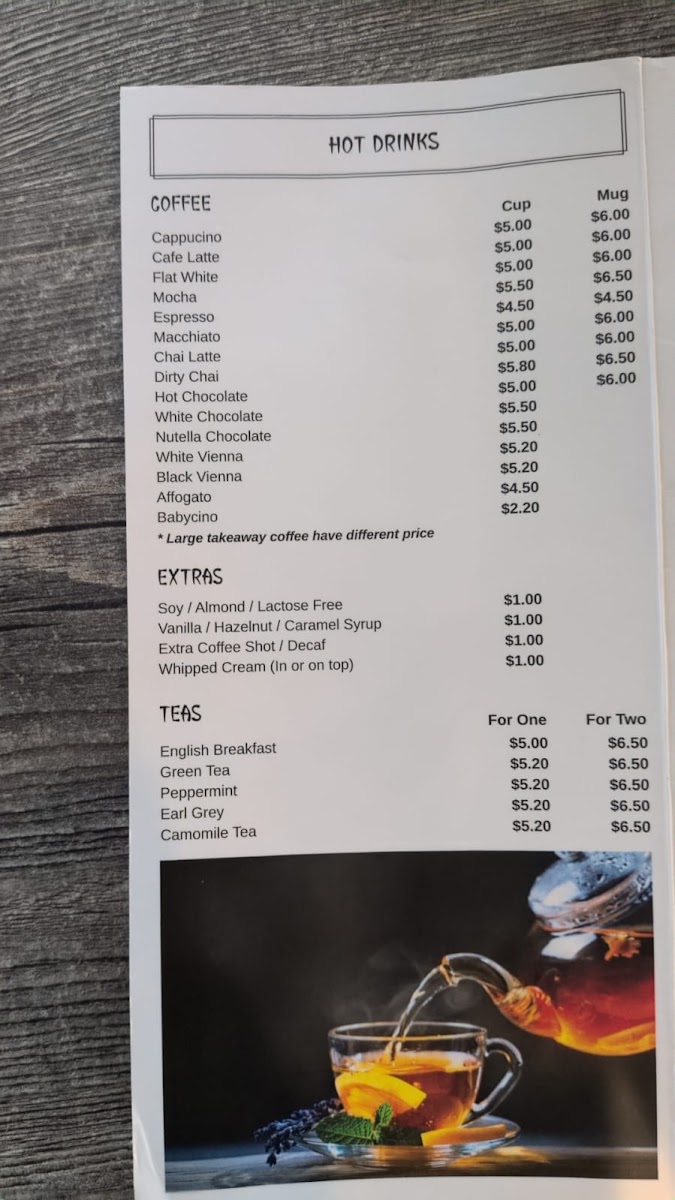 Brooklane Cafe menu board