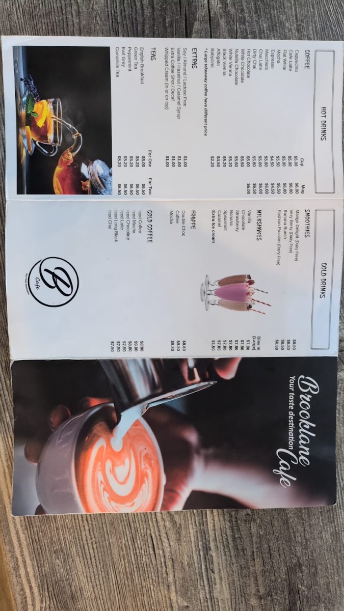 Brooklane Cafe menu board