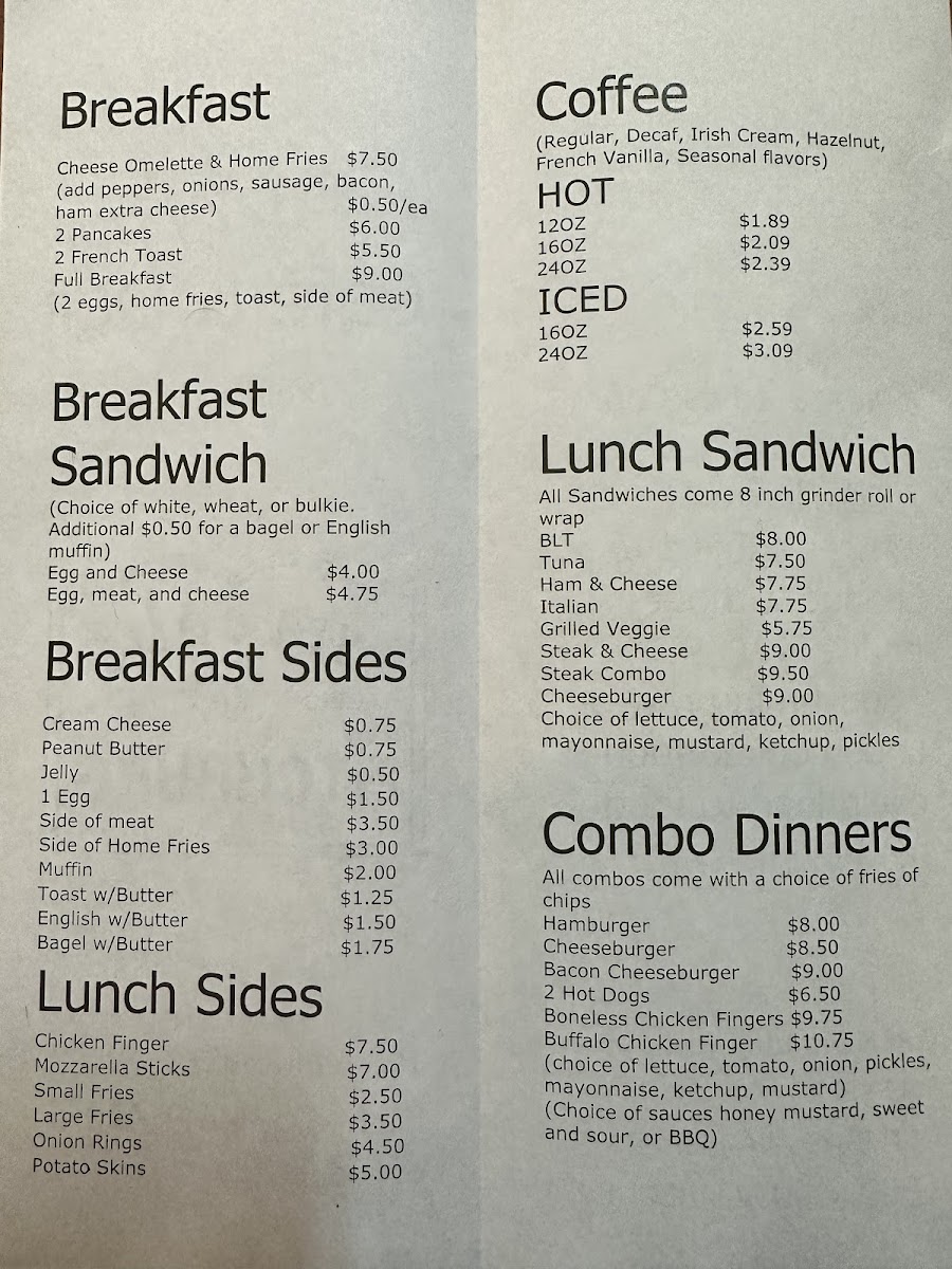 Fuzzy's Cafe menu board