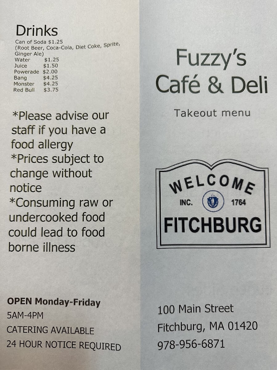 Fuzzy's Cafe menu board
