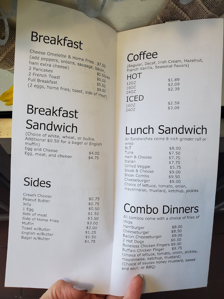 Fuzzy's Cafe menu board