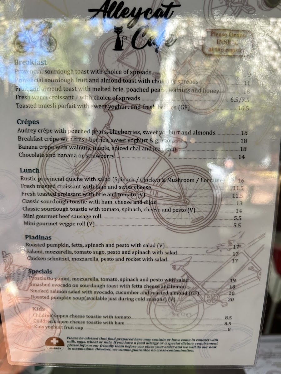 Alleycat Cafe menu board