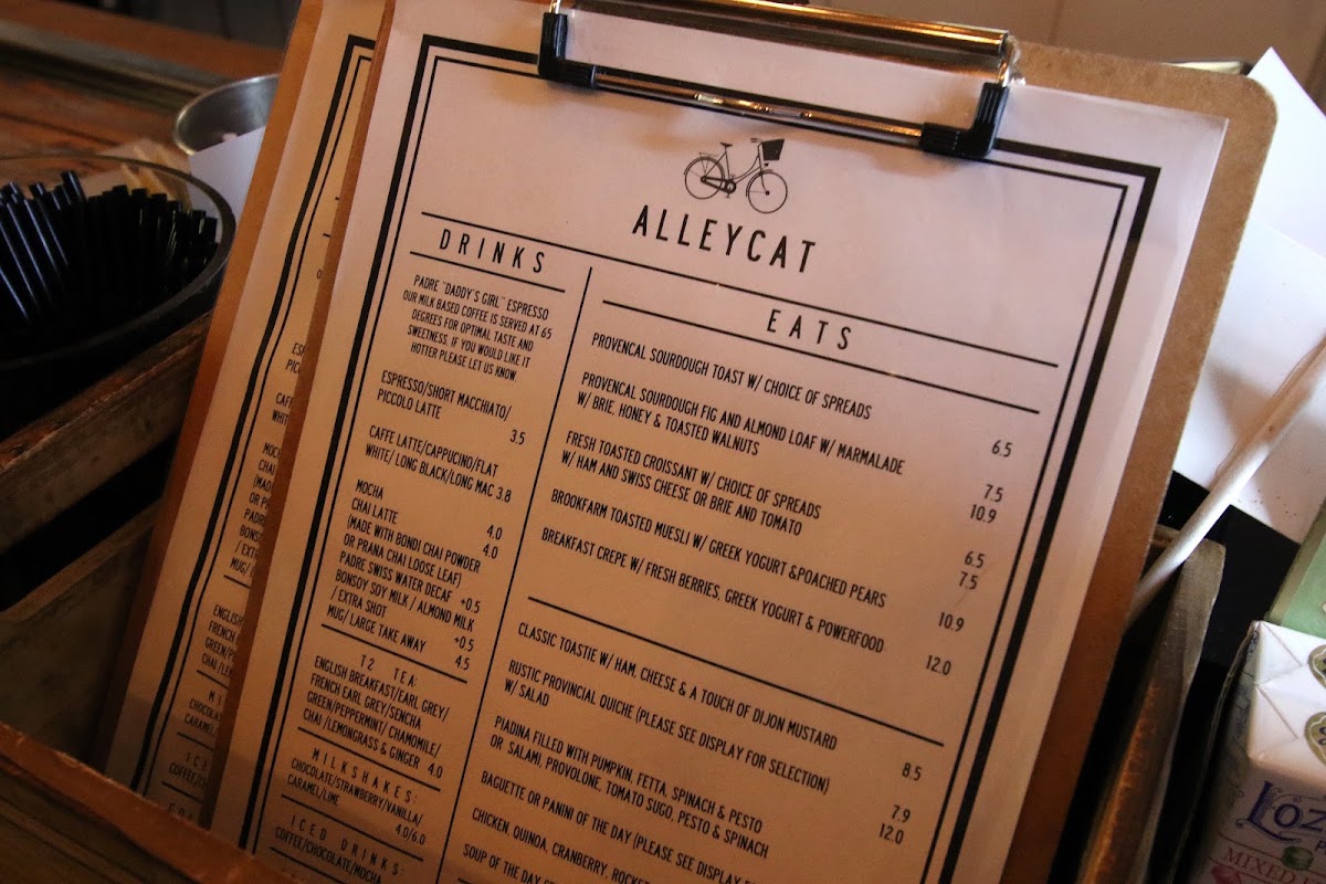 Alleycat Cafe menu board