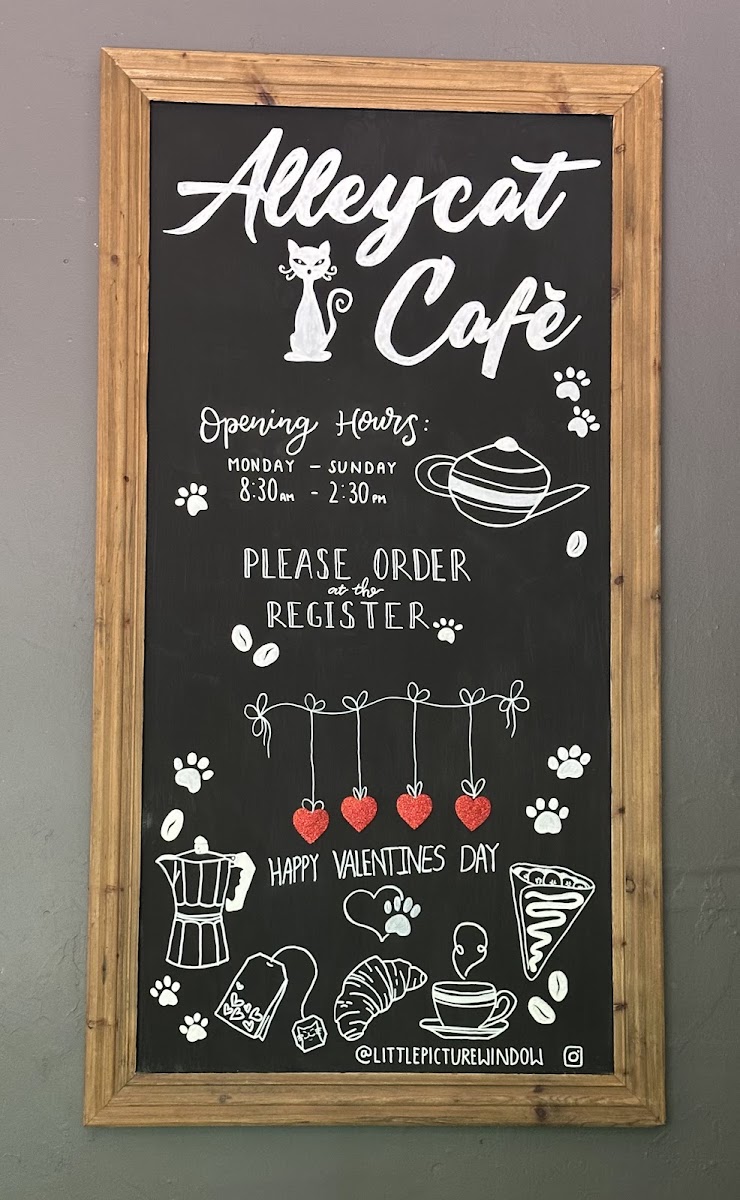 Alleycat Cafe menu board