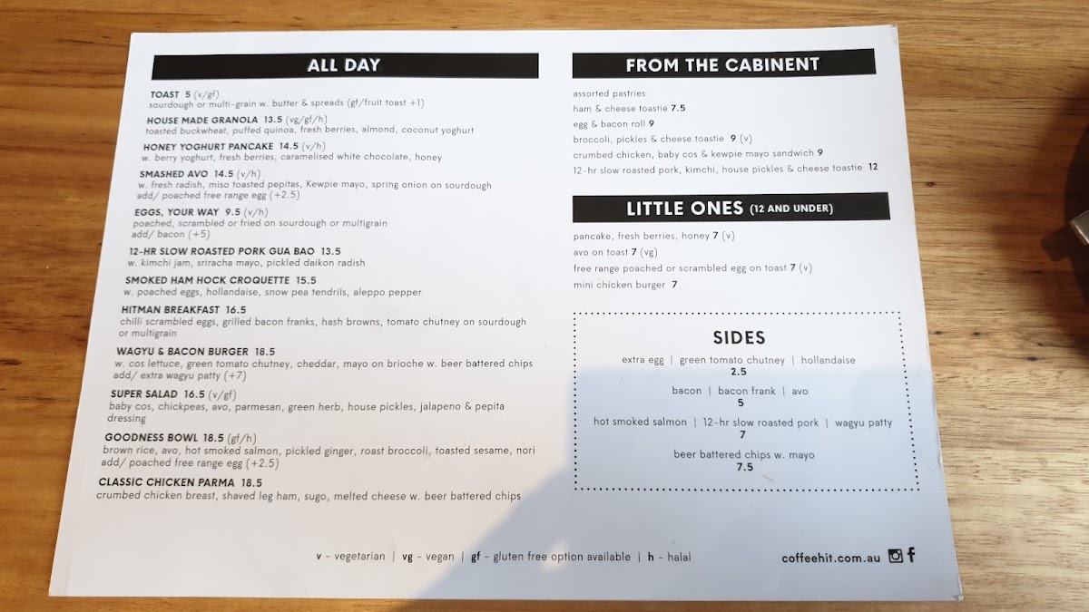 Coffee Hit menu board