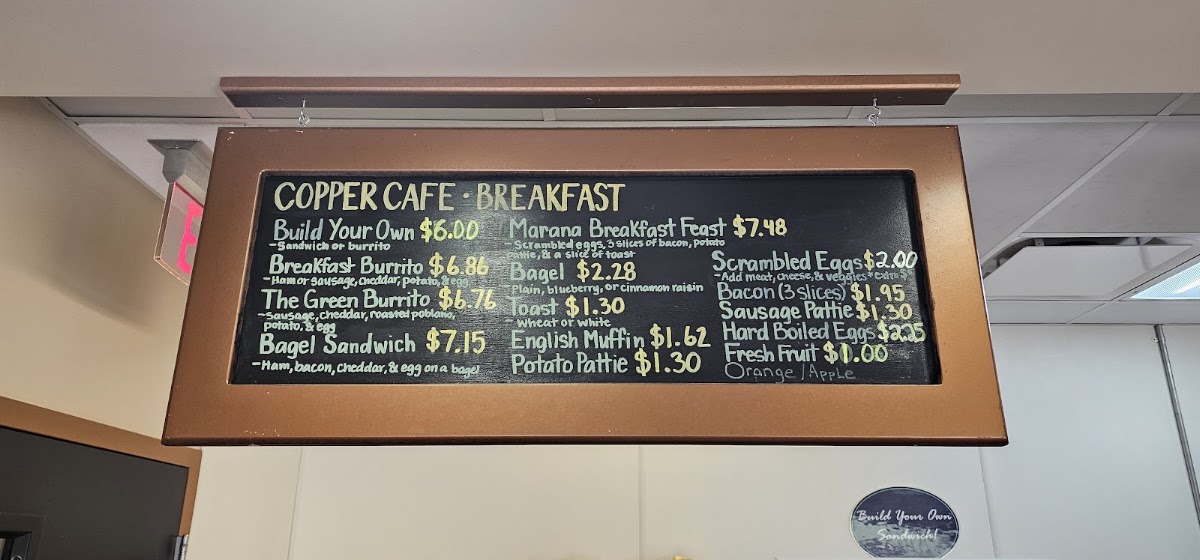 Copper Café menu board