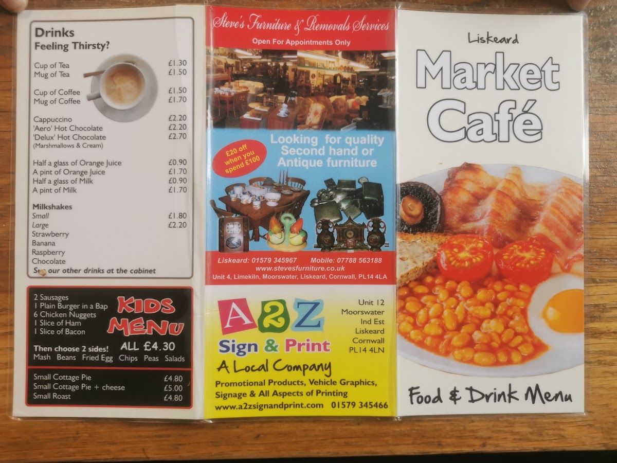 Liskeard Market Cafe menu board