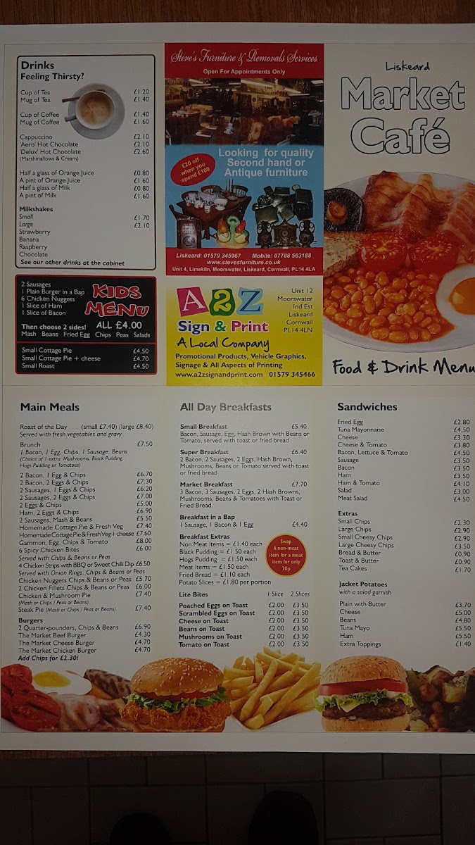 Liskeard Market Cafe menu board