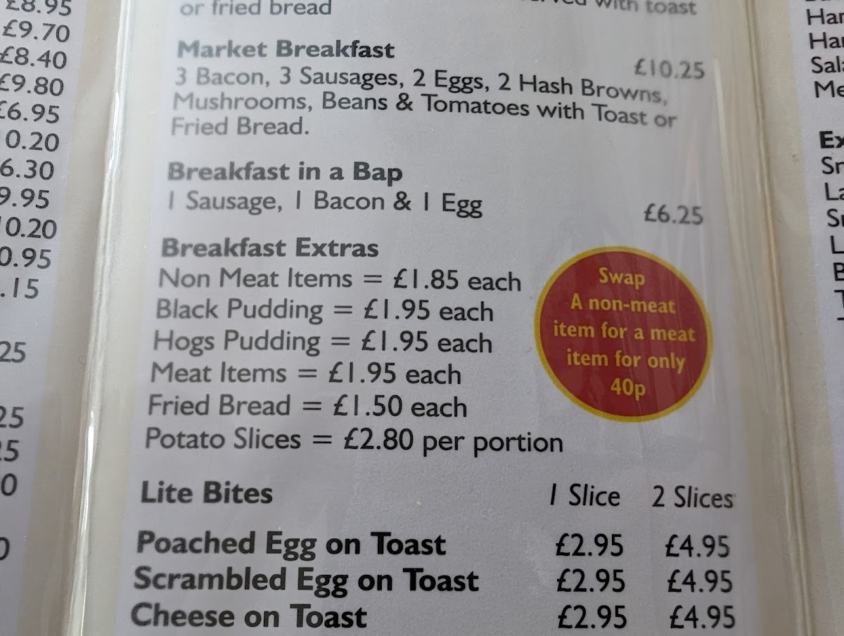 Liskeard Market Cafe menu board