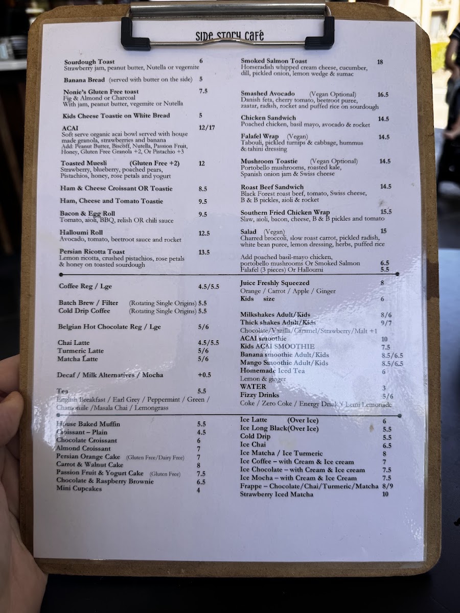 Side Story Cafe menu board