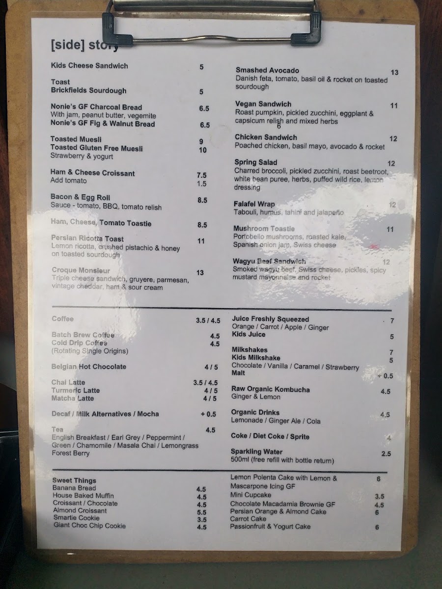 Side Story Cafe menu board