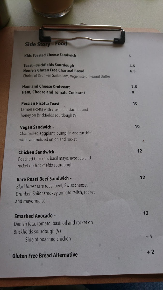 Side Story Cafe menu board
